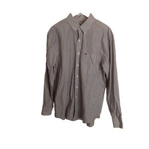 NEW Izod Button Down Shirt Men Large White Plum Striped Long Sleeved Career